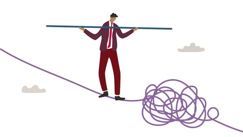 Person walking tightrope illustration